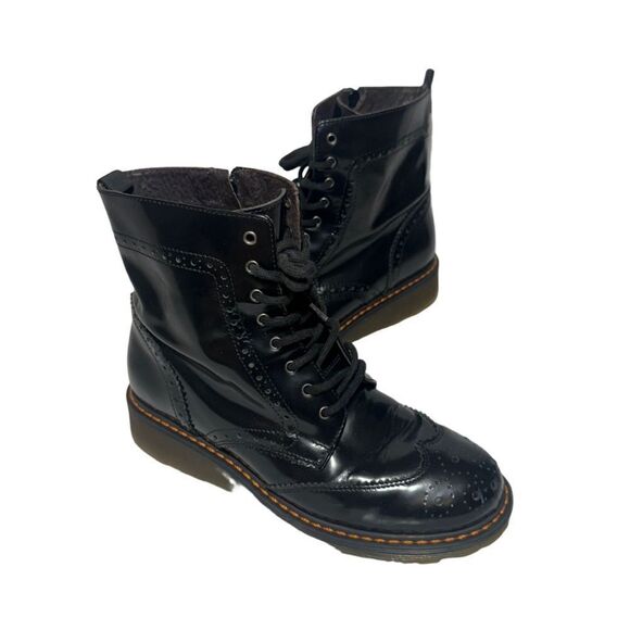 Barney's New York Chelsea Boot Womens 6 EU 37 Patent Leather Black Burgundy - Picture 3 of 5